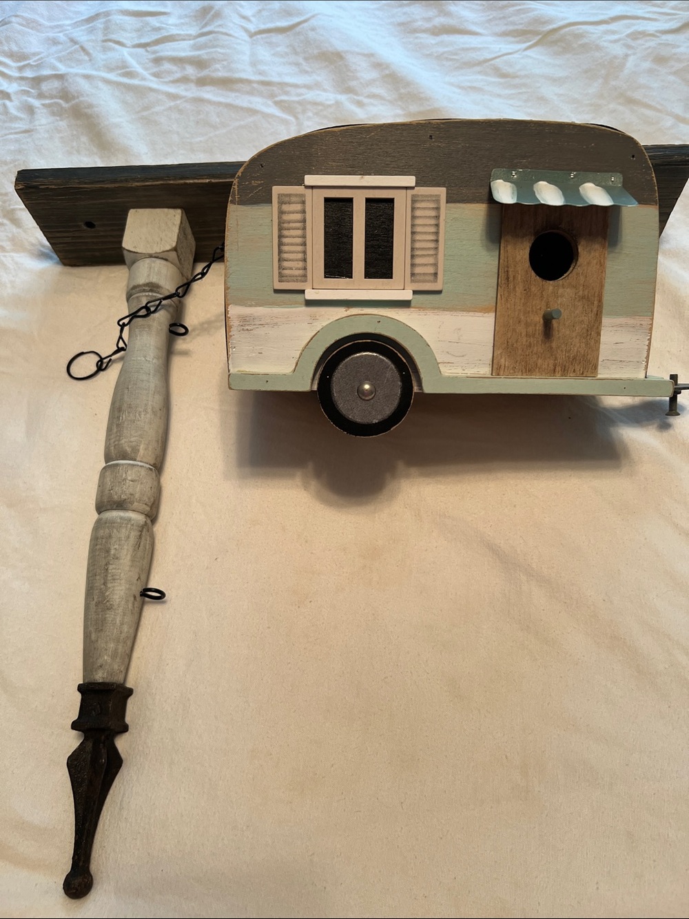 Rustic Wooden Camper Birdhouse Wall Decor - Blue, White, Brown